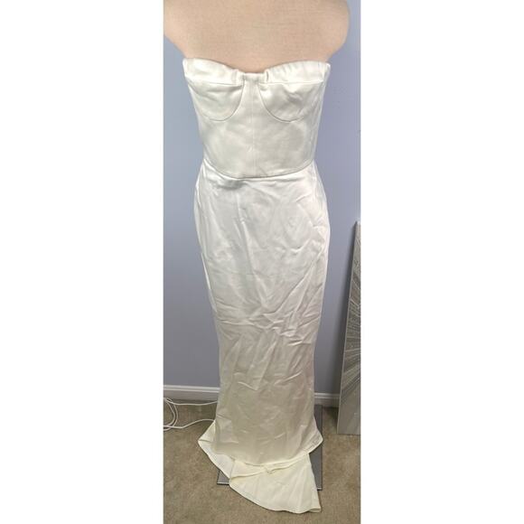 Bronx and Banco Elena Strapless Feather Gloves White Bridal Maxi Dress Sz Large - Picture 7 of 14